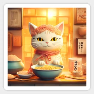 kawaii vintage style japenese ramen cat Sticker